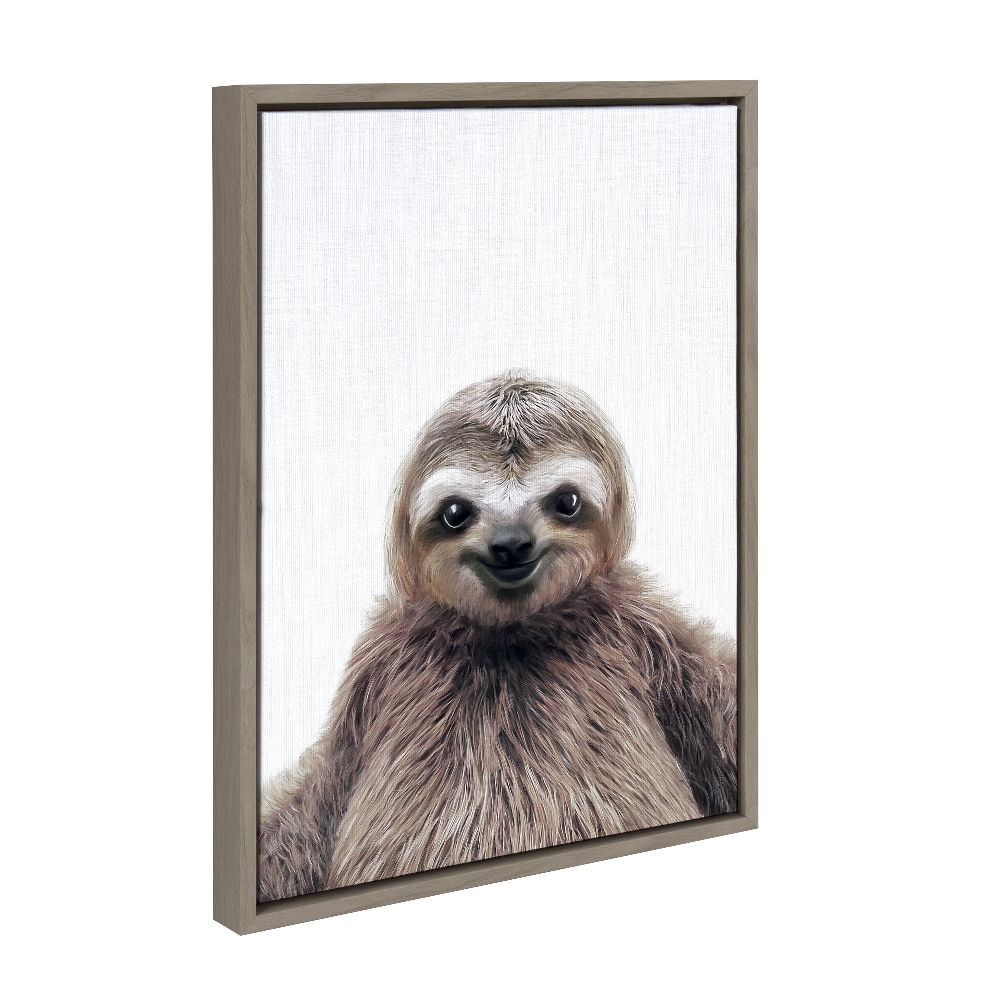 Kate and Laurel Sylvie Sloth Animal Color Photography Print Portrait Framed Canvas Wall Art by Simon Te Tai, 18x24 Gray