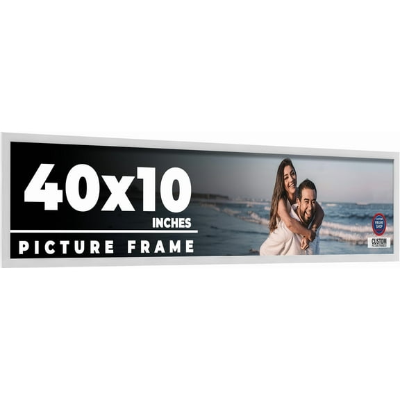 40x10 Frame White Solid Wood Picture Frame Includes UV Acrylic Shatter Guard Front, Acid Free Foam