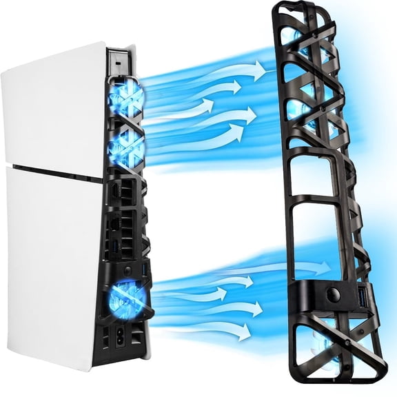 Cooling Fan Compatible with PS5, with LED Light, Adjustable Speed (3 Speeds Mode), USB 3.0 Port, Silent Enhanced Cooling Fan Compatible with PS5 Disc & Digital -Black