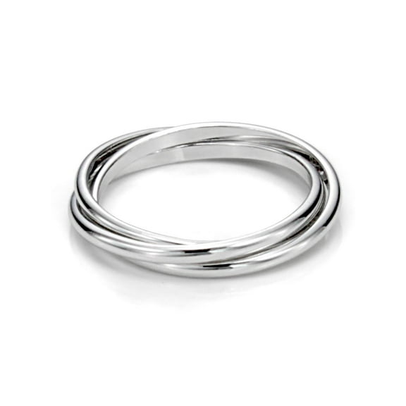 Sz 7.0 Sterling Silver Triple Interlocked Rolling High Polish Plain Dome Tarnish Resistant Wedding Band Ring