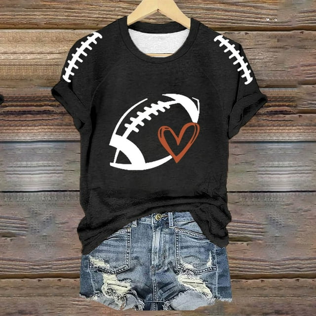 TINZ T-Shirt Imprimé Saison de Football Amusant pour Femmes Manches Longues Rayé à Manches Longues