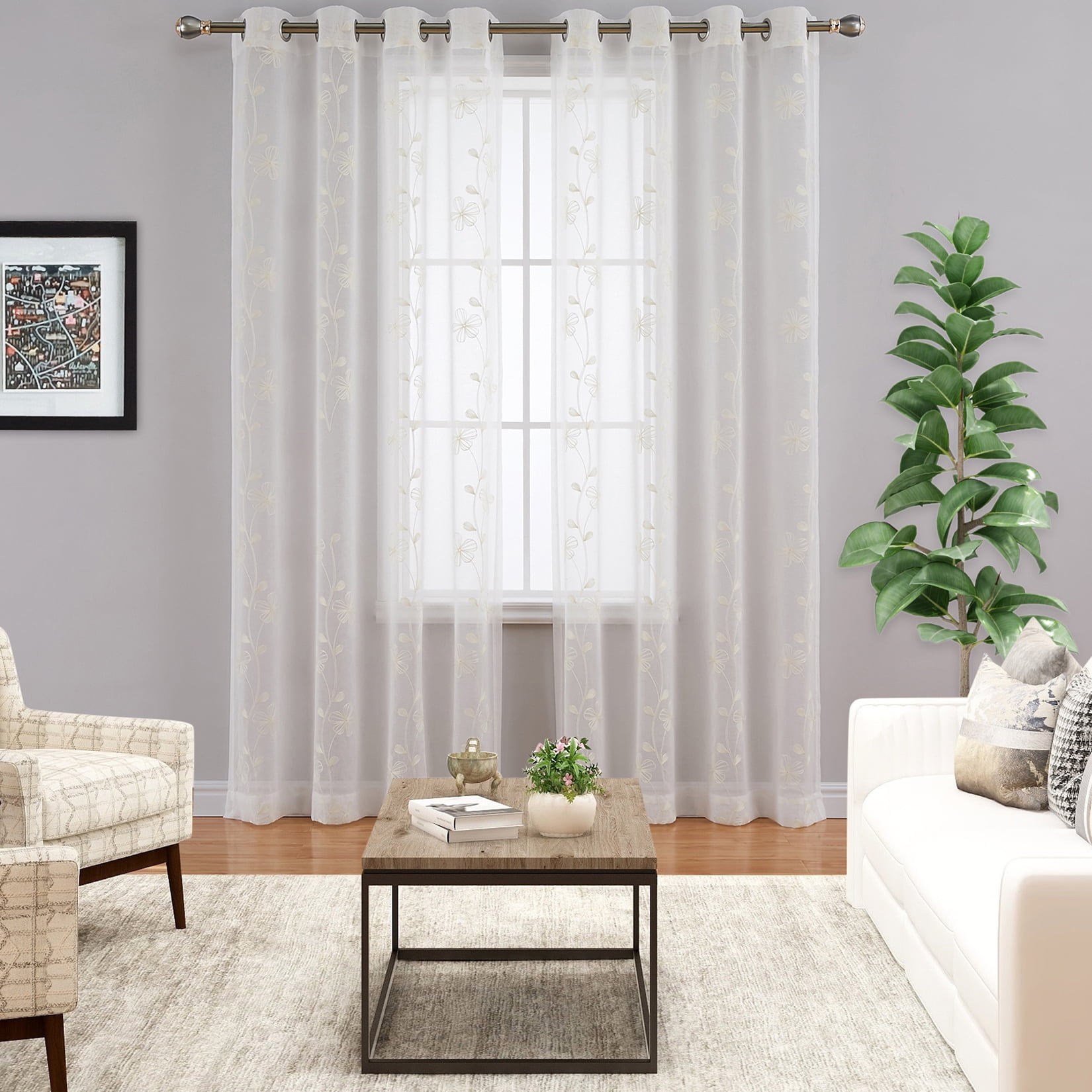 Haperlare Semi Sheer Curtains 84 inches Long Set of 2, Floral