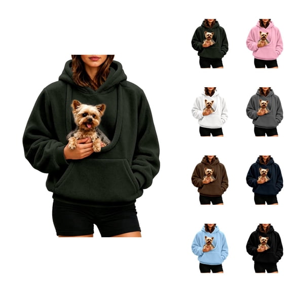 Men Women Pet Pouch Hoodie Fall Winter Long Sleeve Oversized Flannel Hooded Sweatshirt Pullover Dog Cat Carrier Hoodie