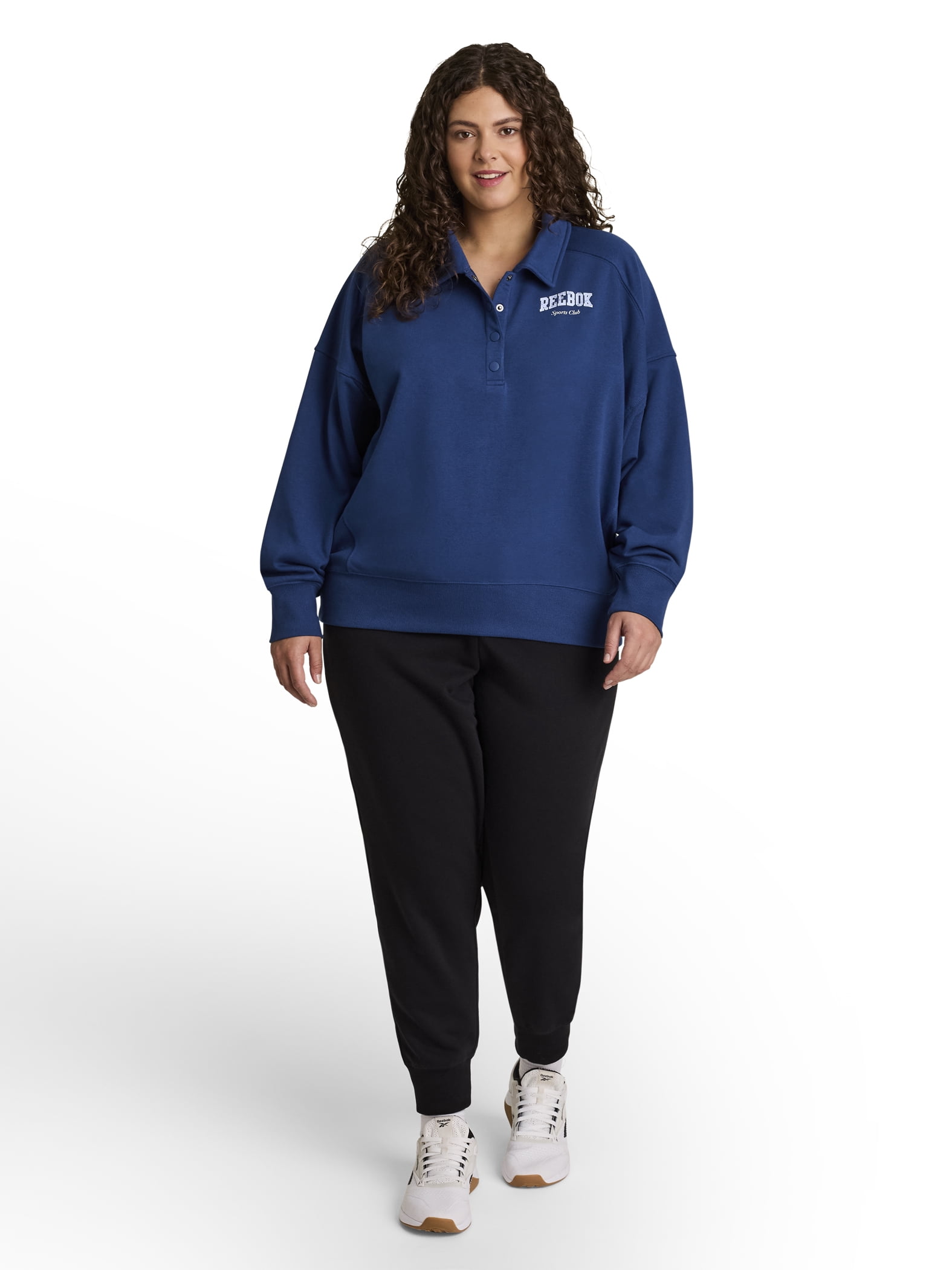 Reebok Women's and Women's Plus All Seasons Oversize Polo Sweatshirt, Sizes XS-4X