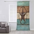 thumbnail image 3 of Vintage Teal Semi Sheer Curtains Drapes for Living Room, Bedroom, French Doors Window 63 Inches Long, Brown Western Texas Barn Star Wood Grain Rod Pocket Chiffon Curtain Drapery Voile Drape Panel, 3 of 6