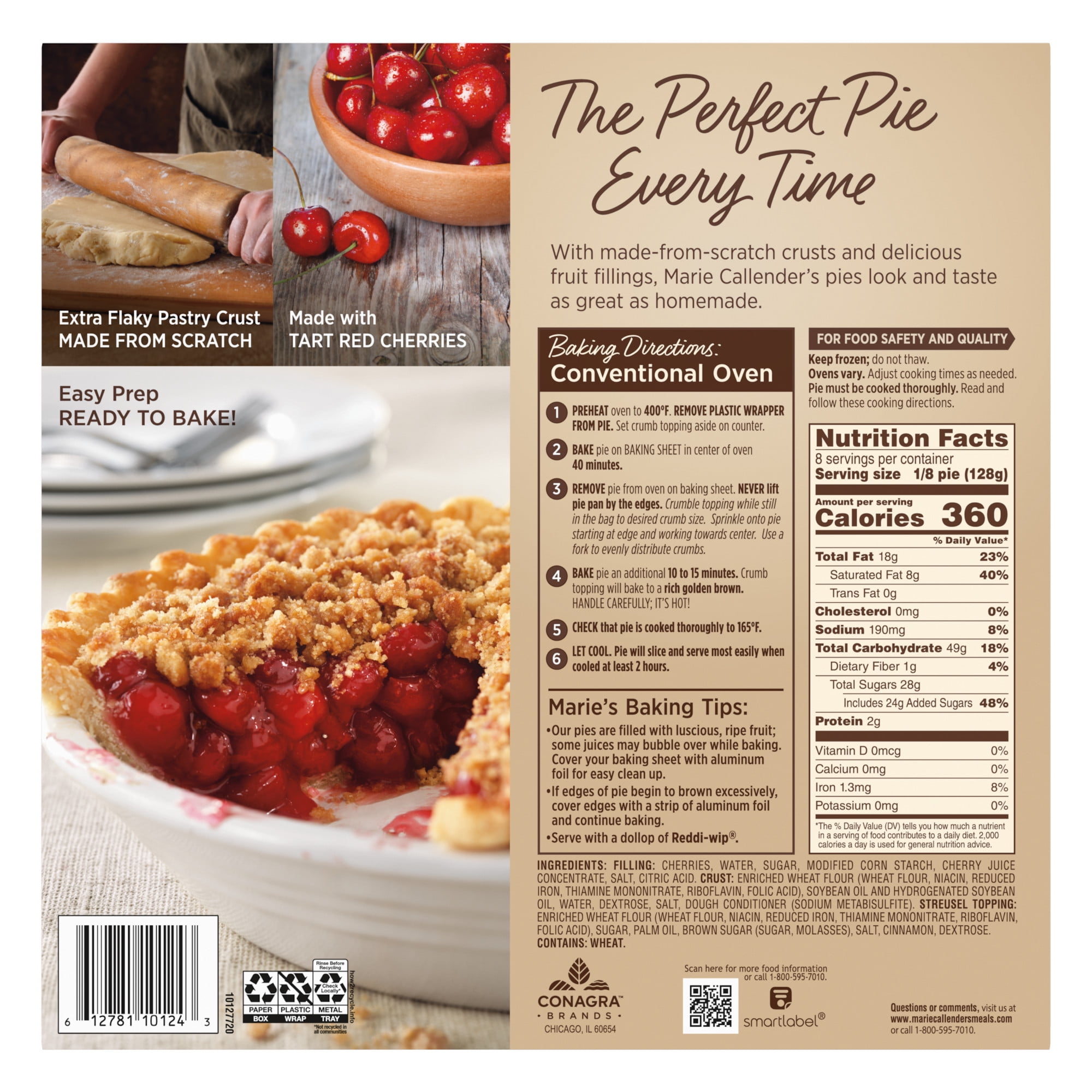 Marie Callender's Cherry Crunch Pie, Ready to Bake Frozen Dessert, 36 oz.
