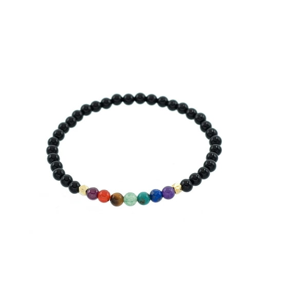 LTC Designs Chakra Stretch Bracelet with Smooth 4mm Black Onyx Beads, 7.5" for Unisex Adults