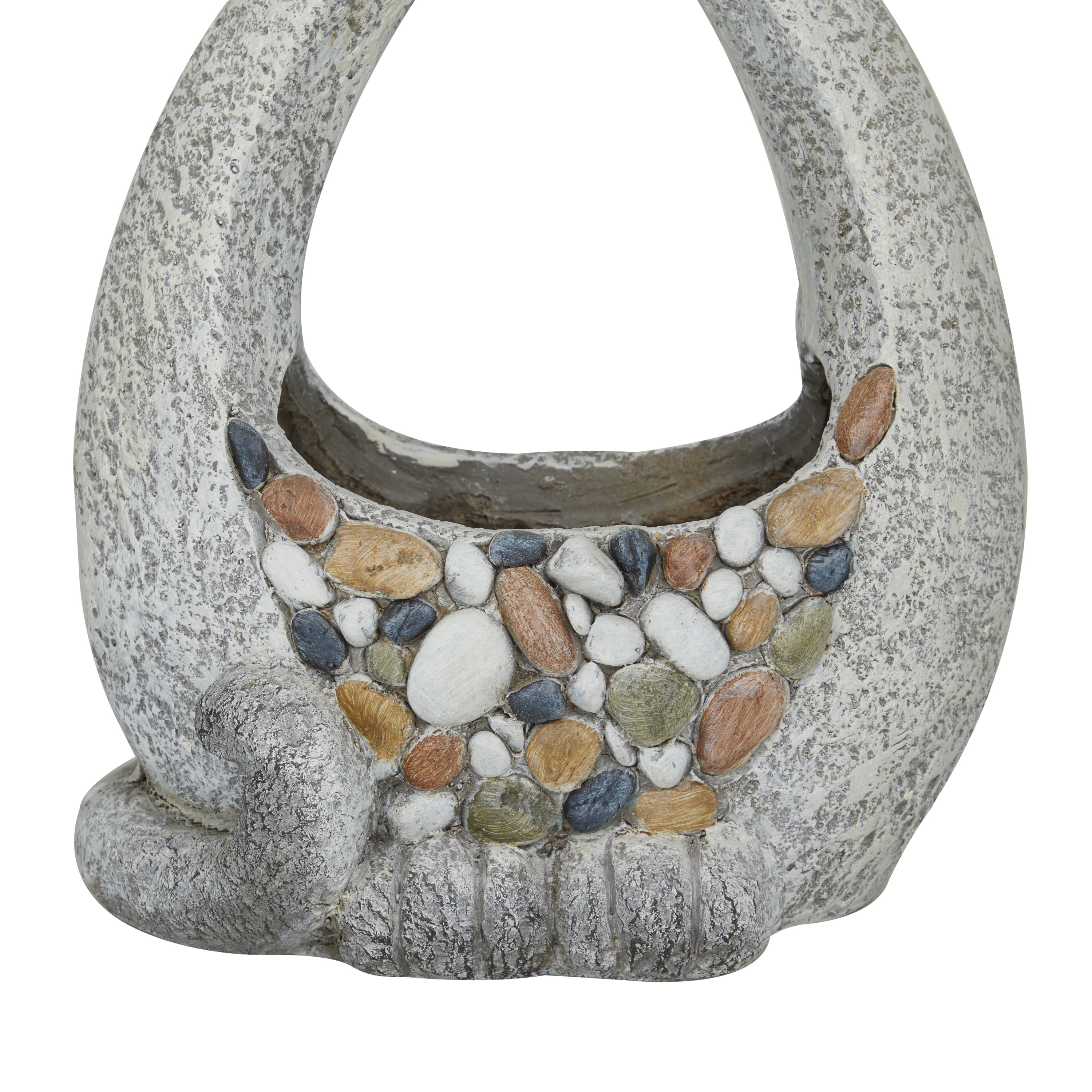 DecMode 13" x 18" Indoor Outdoor Gray Fiberglass Cat Planter with Stone Mosaic Design