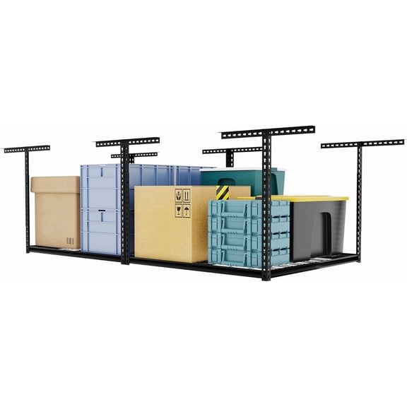 The Atlas 4 x 8 ft Adjustable Height Overhead Garage Storage Rack 900 lbs Heavy Duty Capacity Hammertone Finish