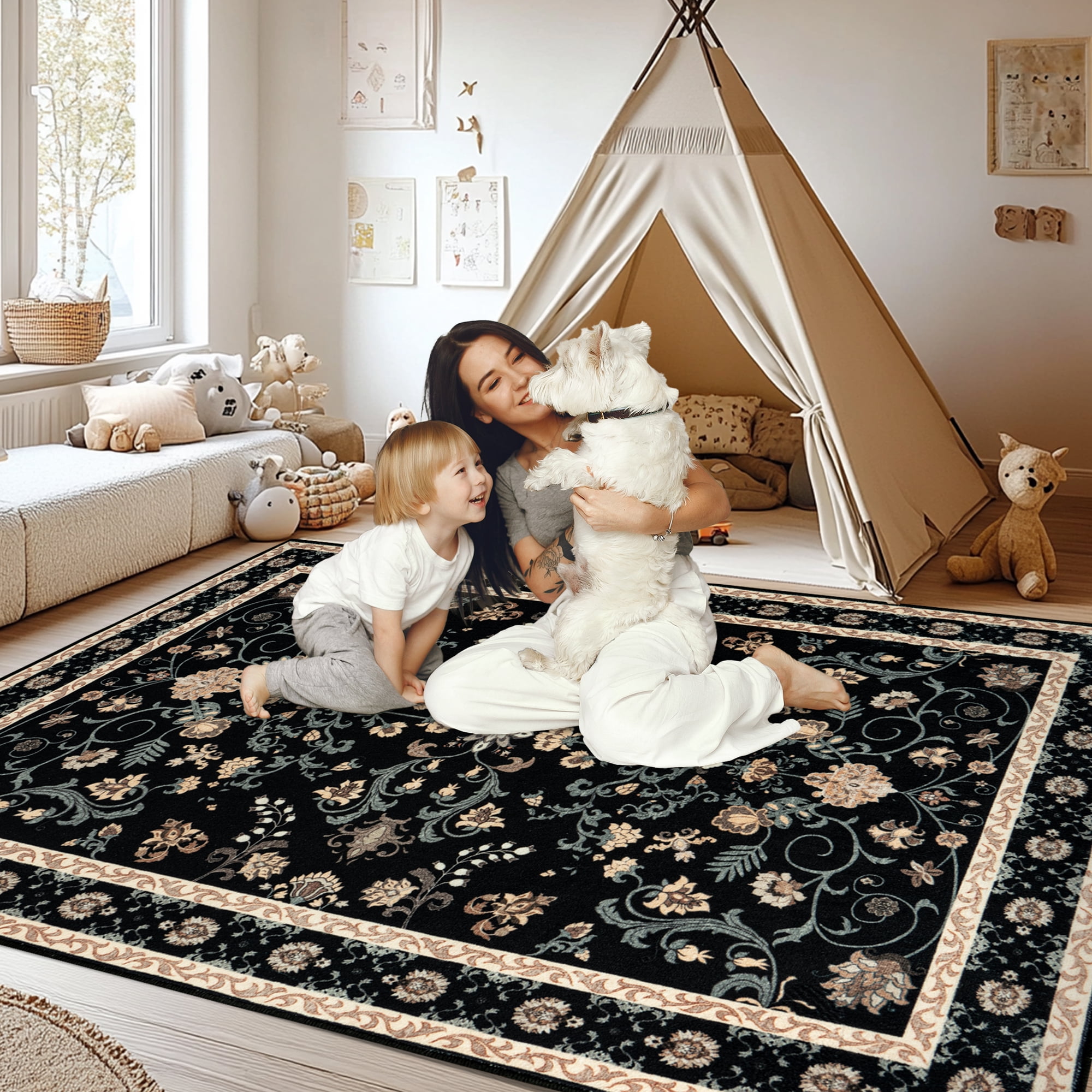 ZENELESS Washable Large Area Rugs for Living Room, 8x10 Non-slip Carpet for Dining Room,Modern Accent Rug for Bedroom, Black