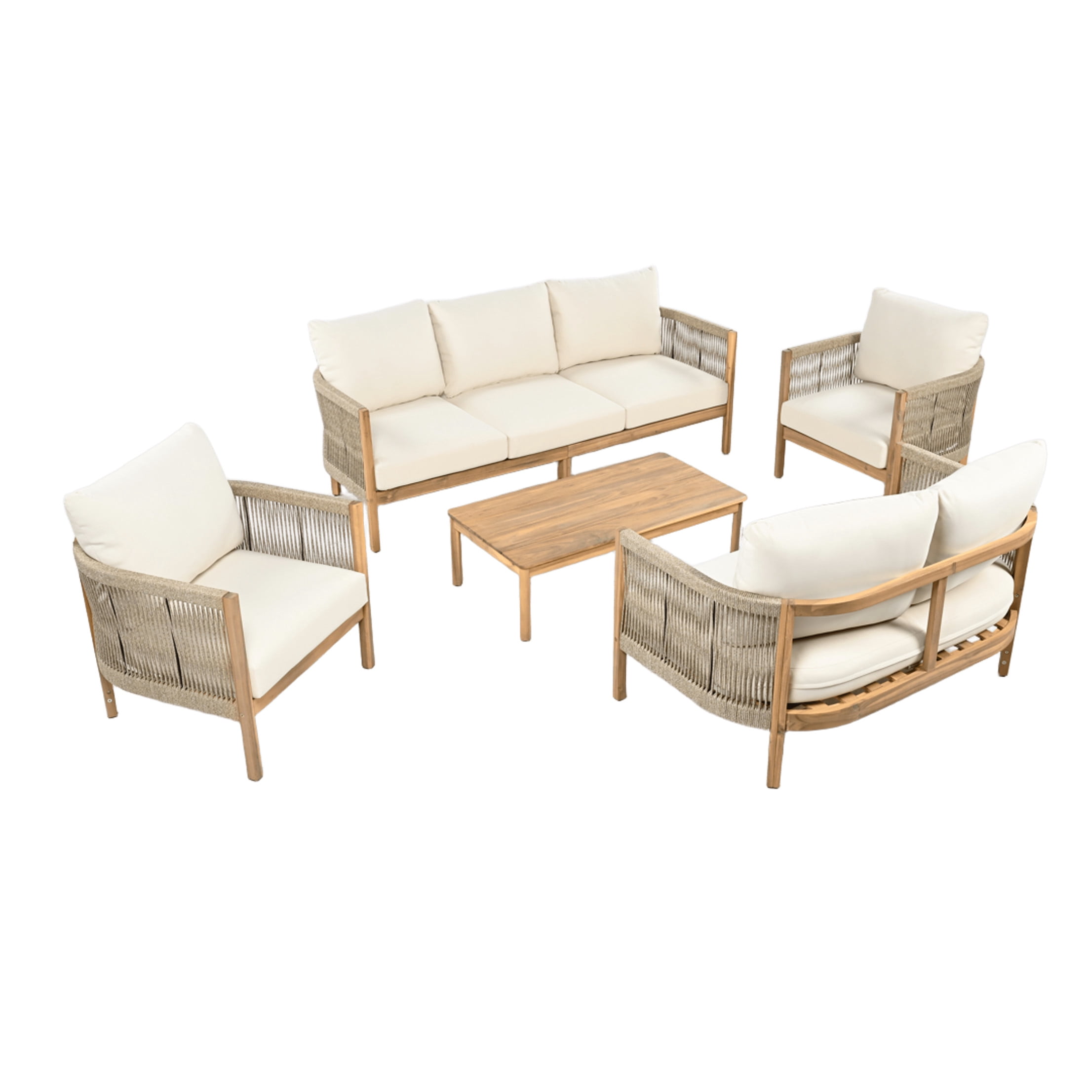 Christopher Knight Home Boho 5 Pieces Patio Conversation Set, Outdoor Rattan Rope-Woven Sofa Set, Beige