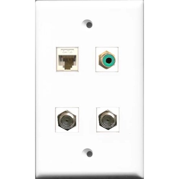 RiteAV 1 Port RCA Green 2 Port Coax Cable TV- F-Type and 1 Port Cat6 Ethernet White Wall Plate