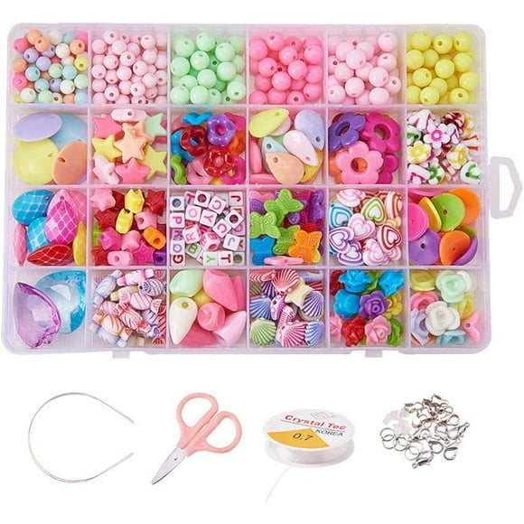 Acrylic Diy Beads Kits Kids Bracelet Necklace Crafts Games Girls Jewelry Beads Gift Set Creation Stylish Toys with Storage Box - #C