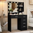 thumbnail image 3 of Ciumeeo Vanity Set with 10 Led Lighted and Mirror Makeup Vanity Table with 5 Drawers & Open Shelves Dressing Desk for Bedroom Girls Women Black, 3 of 10