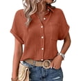thumbnail image 4 of Cotton Linen Shirts For Women Gauze Shirts Beach Vacation Tshirts Loose Fit Tee Shirt Women Boho Peasant Gauze Blouses Gauze Tunic Tops For Women Gauze Shirts For Women Womens Summer Tops Brown L, 4 of 7
