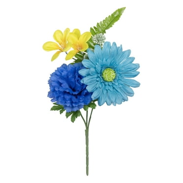 11-inch Artificial Silk Blue Gerbera Mixed Summer Pick, for Indoor Use, by Mainstays