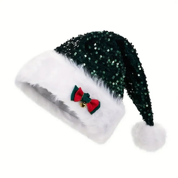 FAWUUDO Santa Hats with Shiny Sequin, Long Christmas Hats for Year Xmas Festive Party Hat for Women Men Adult