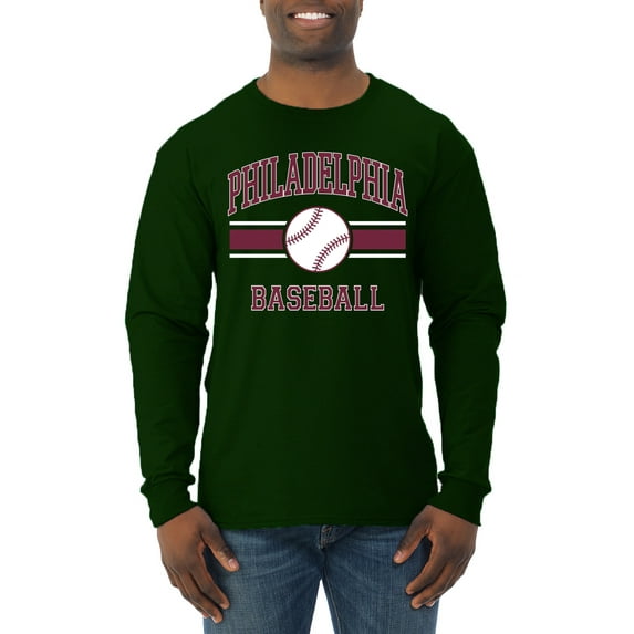 Wild Bobby City of Philadelphia Baseball Fantasy Fan Sports Men's Long Sleeve T-Shirt, Forest Green, X-Large