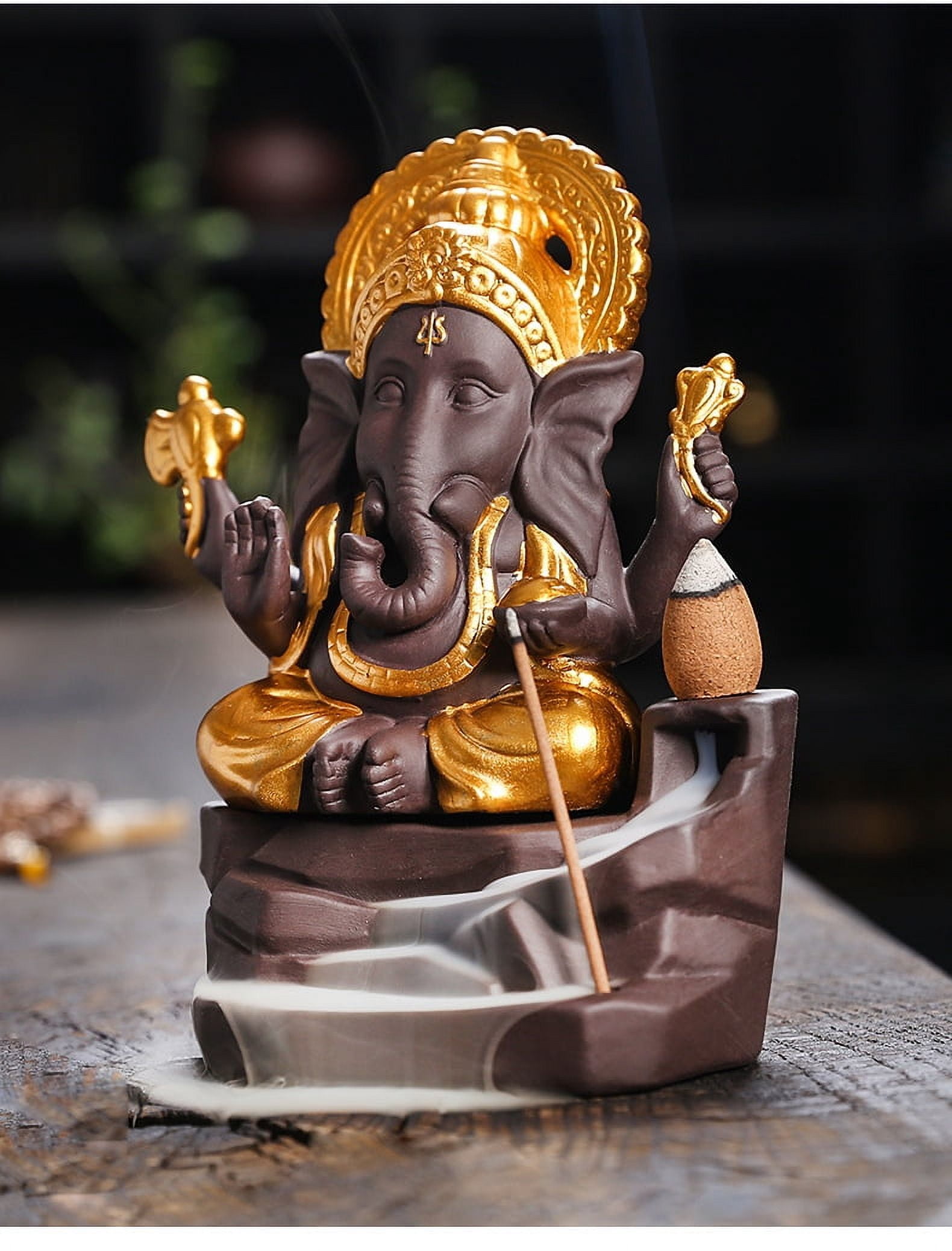 Creative Indian Elephant God Incense Burner Zen Buddha Incense Holder Smoke Waterfall Aromatherapy Censer Stove for Home Decorative