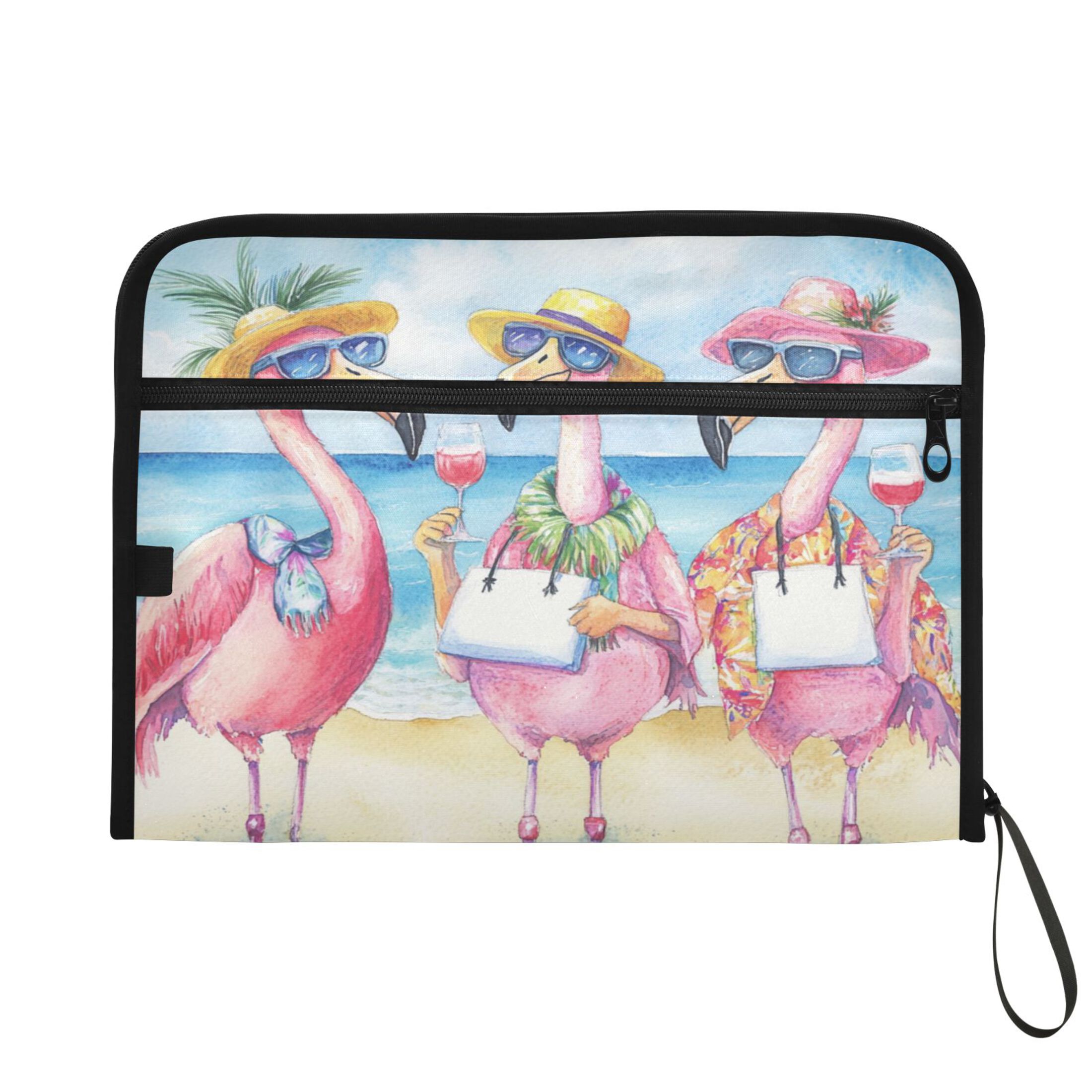 WOBOGO Traveling Flamingos Expanding File Folder Letter Size Accordion Filing Organizer 13 Pocket Separate Organ Pocket