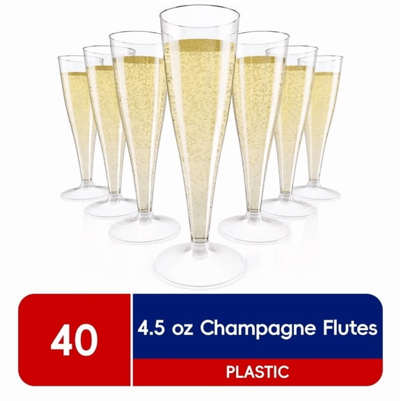 JOLLY CHEF 40 Pack Plastic Champagne Flutes Disposable 4.5 oz Clear Plastic Champagne Glasses Suitable for Wedding, Thanksgiving Day, Christmas