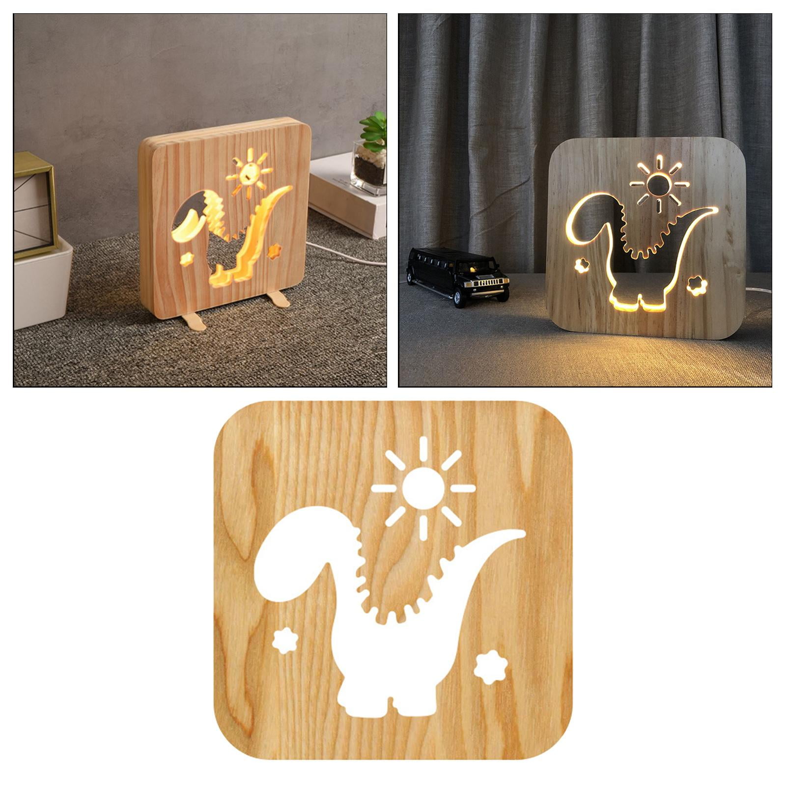 Creative 3D Amal Wooden ght Light, Hollow Dinosaur and table lamp with USB, Home Bedroom Decor ghtlight Bedside Lamp