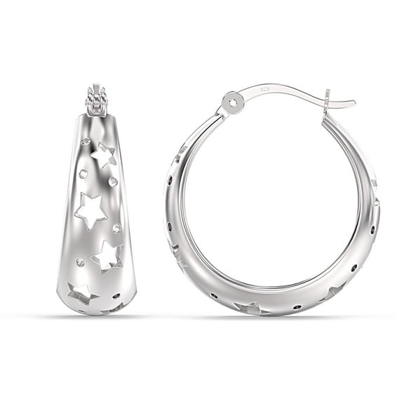 LeCalla 925 Sterling Silver Filigree Round Hoop Earring Jewelry Star-Cut Hoop Earrings for Women Teen 20MM
