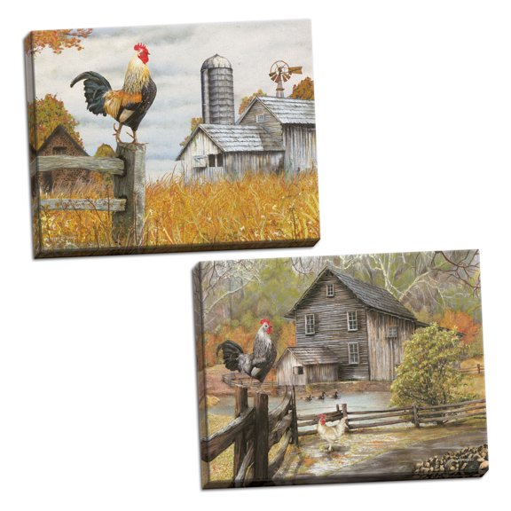 Gango Home Decor Country-Rustic Down on the Farm I & II; Two 16x12in Hand-Stretched Canvases