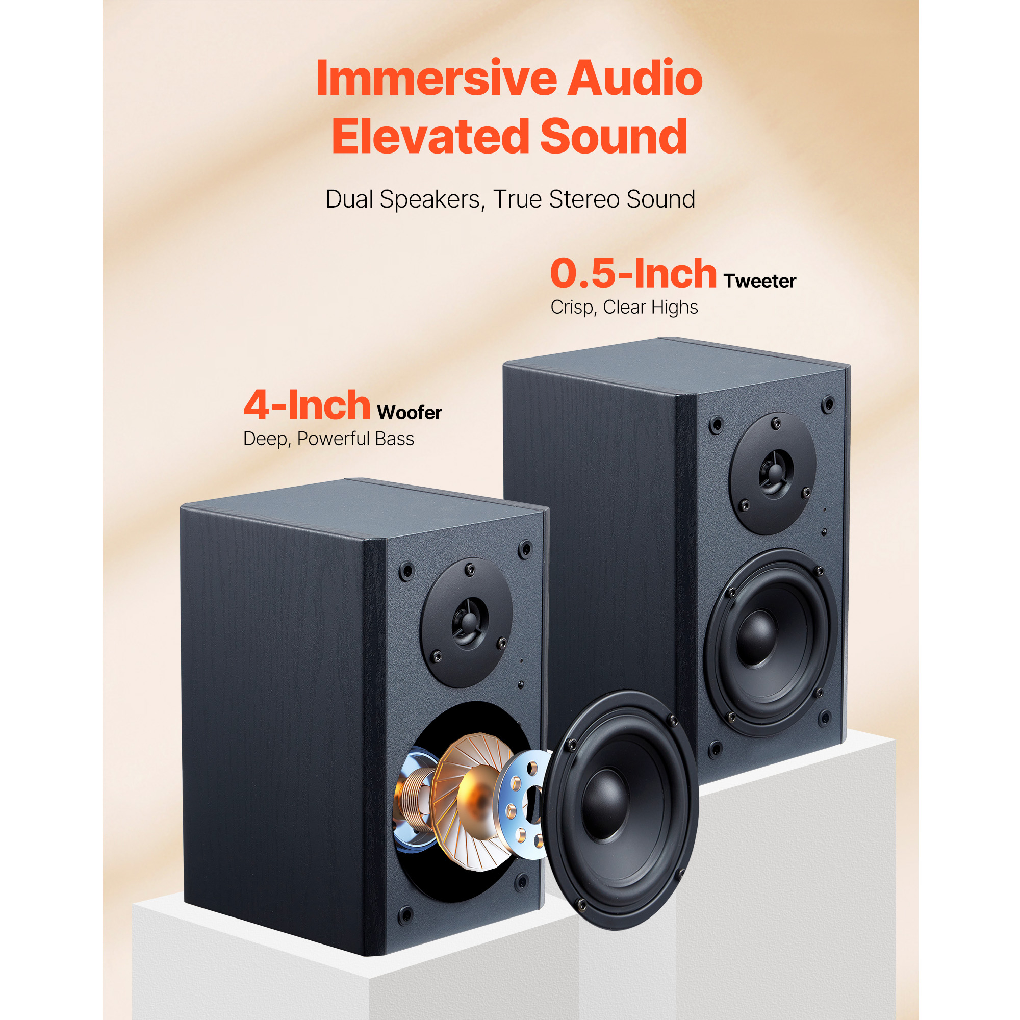 KFFKFF Powered Bookshelf Speakers, 20W x 2, Active Studio Monitor with 4-Inch Woofer, Adjustable Volume and Bluetooth Optical Connectivity, Wooden Cabinet, Suitable for Record Players, PCs, and TVs