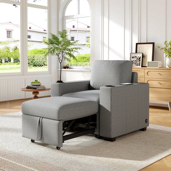 Rustic Sofas, 35.4" Modern Sofa Pull-out Sofa Bed Sofa Couch Single Sofa Chair for Living Room, Gray, Gray Modern Sofas,Chenille Leather Sofas, Furniture Primary Living Space Sofas