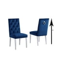 thumbnail image 2 of Silver Stainless Steel 9 Piece Dining Set with Marble Table and Navy Chairs, 2 of 4