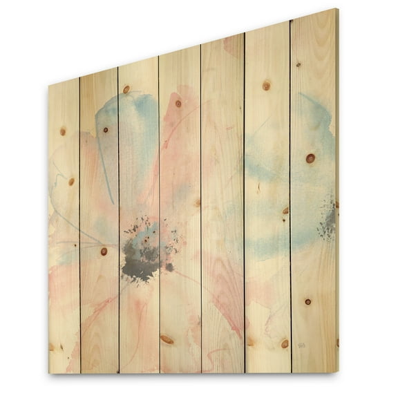 Designart 'Pink Shabby Floral I' Shabby Chic Print on Natural Pine Wood