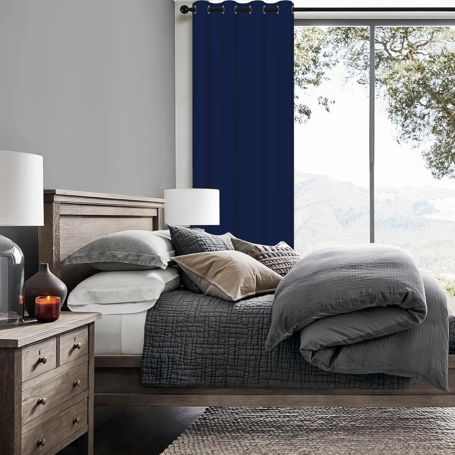 Aofoto Navy Blue Thermal Insulated Grommet Curtain Bedroom Blackout Curtains 2 Panels, 42" W x 63" L