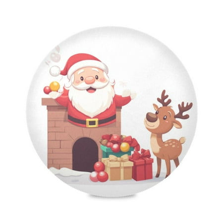 

Round Plate Mat 15.4x15.4 Inchesx4 Placemat Table Mat Kitchen Mat Coffee Mat Fabric Thick Strong Wear-Resistant Heat Resistance Santa Claus and Deer Pictures
