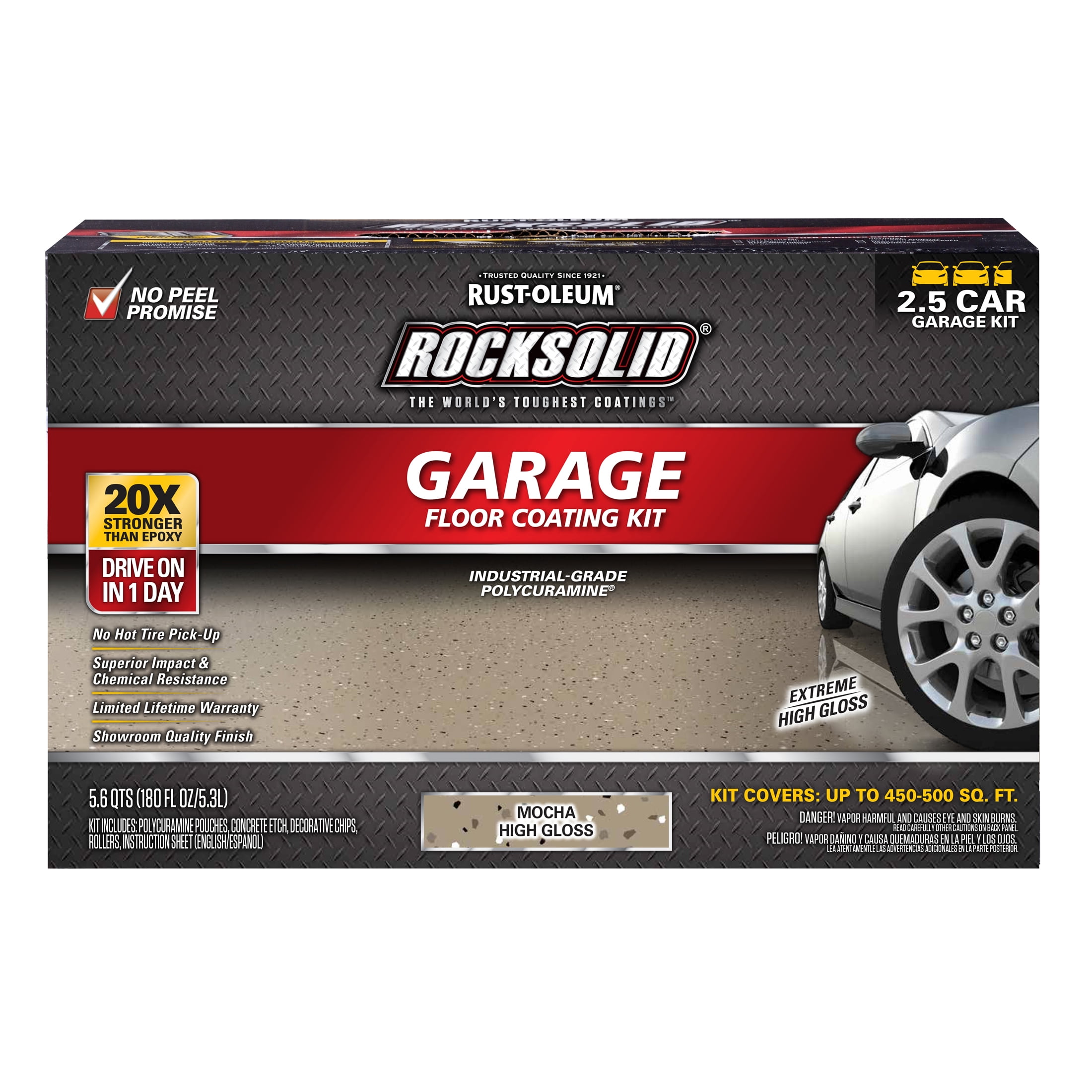 Mocha, Rust-Oleum RockSolid Garage Floor Coating Kit-293517, High Gloss  2.5-Car,180 oz Kit, 1 Pack