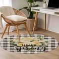 thumbnail image 4 of Spring Floral Round Area Rug 3.3 FT, Non Slip Small Entryway Kitchen Mat, Black White Plaid Summer Botanical Flowers Washable Soft Circular Rug Non-Shedding Door Mat for Bathroom Playroom Kids Room, 4 of 9