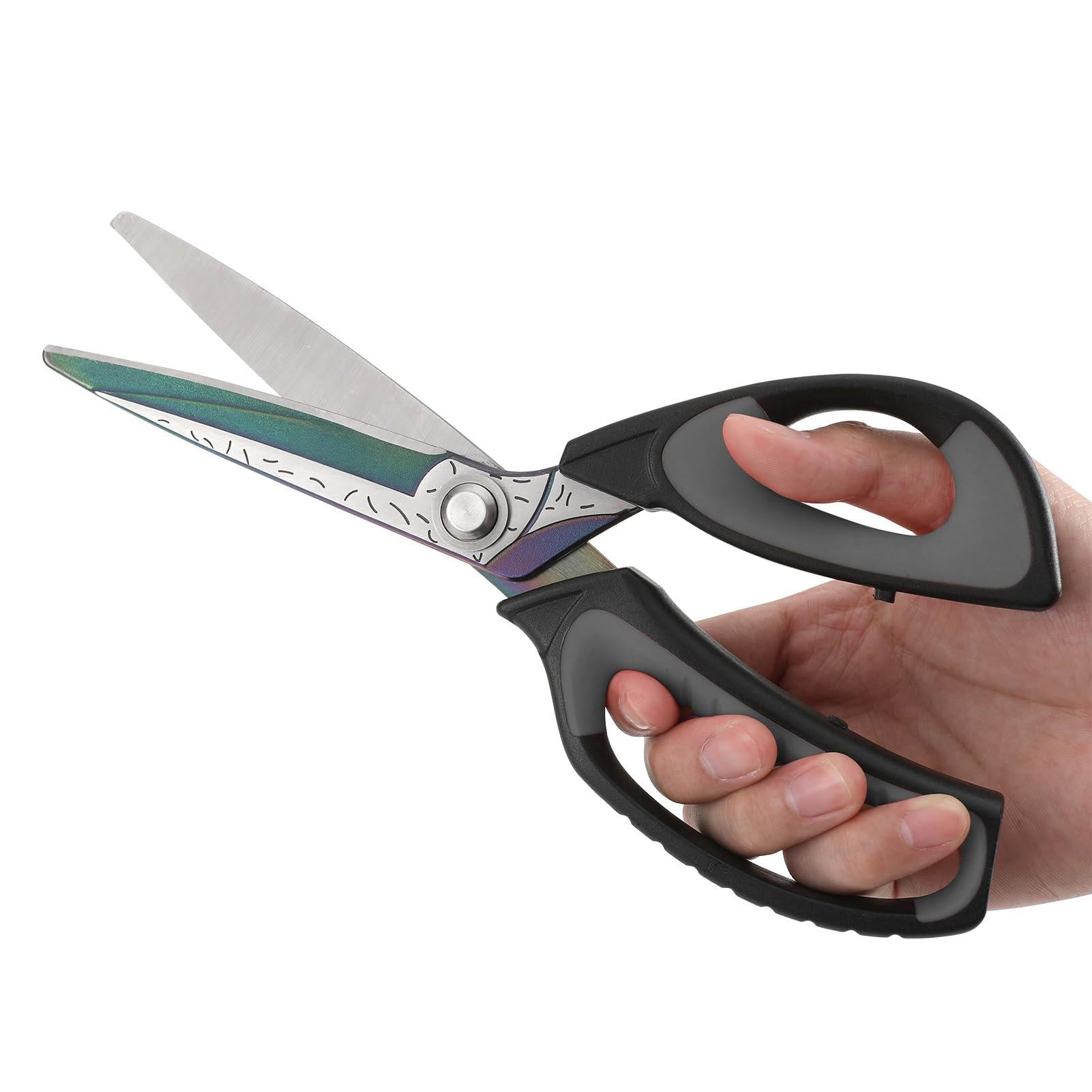 Heavy Duty Industrial Scissors: 10" Utility Stainless Steel All Purpose Titanium Coating Forged Shop Shears For Household Pruning  Gardening Construction Black & Grey