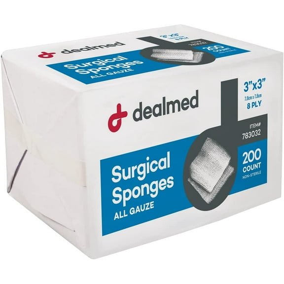 Dealmed Surgical Gauze Sponge, N/S, 3" x 3", 8 Ply, 200/Bx