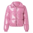 thumbnail image 4 of Hontri Women's Puffer Jackets, Women Autumn and Winter Cotton Coat Shiny Metal Short Cotton Coat Pink S, 4 of 8