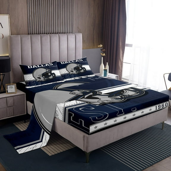 Erosebridal Sports Sheet Set Twin Teens, American Football Bedding Sets Twin Size, Navy Grey, 3 Pieces (Top Sheet, Fitted Sheet, Pillowcase)