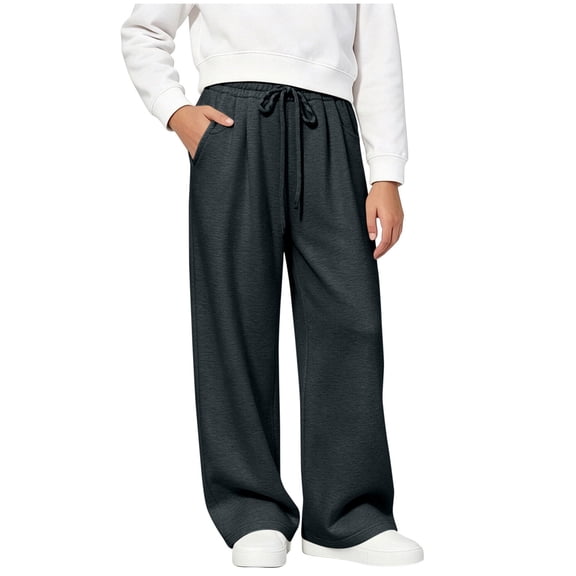 nerohusy Sweatpants for Girls Elastic High Waisted Drawstring Pants Casual Solid Straight Wide Leg Sports Pants with Pockets 5-6 Years