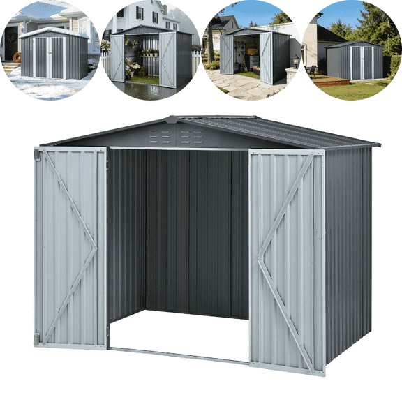 LuckyNote Metal Storage Shed with Double Doors, Heavy-Duty Galvanized Steel Outdoor Garden Shed, 72.8"H x 87.8"W x 68.9"D