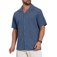 thumbnail image 4 of INSPIRE CHIC Men's Camp Collar Chest Pocket Button Down Short Sleeve Cotton Shirts 2XL Dark Blue, 4 of 4