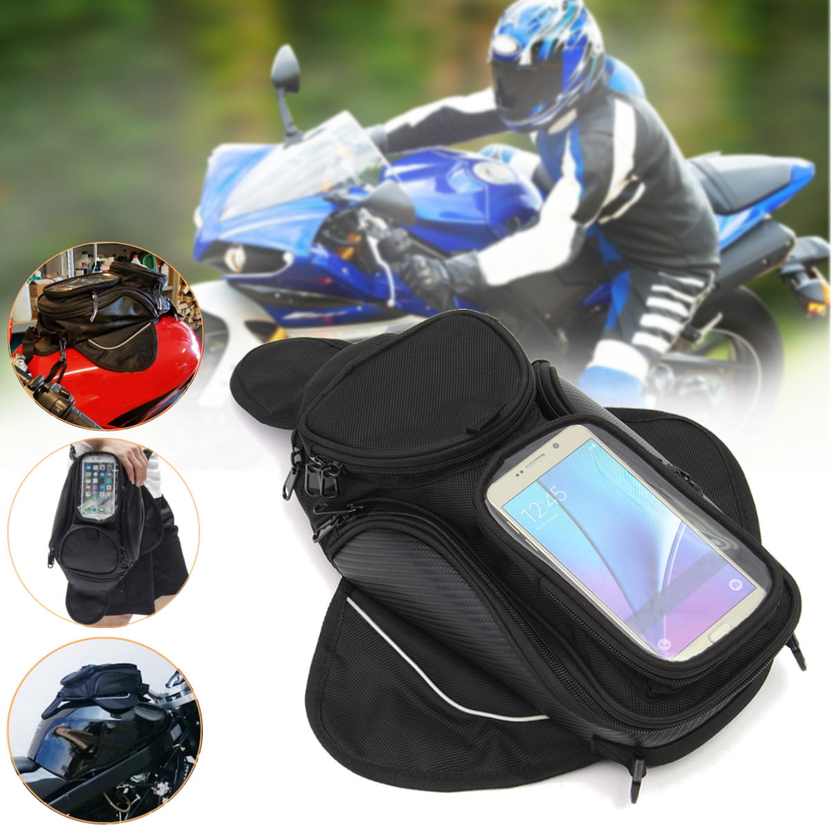 Universal Magnetic Motorcycle Oil Fuel Tank Bag Waterproof 4 Pocket Saddlebag 