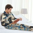 thumbnail image 6 of Naloa Exotic Blue Cat Men’s Pajamas Set - Long Sleeve Button Down Sleep Shirt and Pajama Bottoms Sleepwear Set-XX-Large, 6 of 7