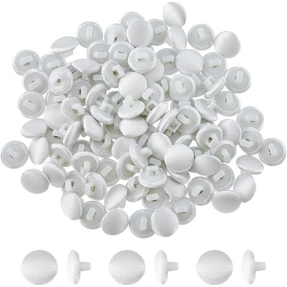 100Pcs White Satin Cloth Buttons 9.5mm Fabric Button Mushroom Fabric Covered Buttons with Plastic Shank Tuxedo Buttons Round Buttons for Wedding Dress Suits DIY Sewing