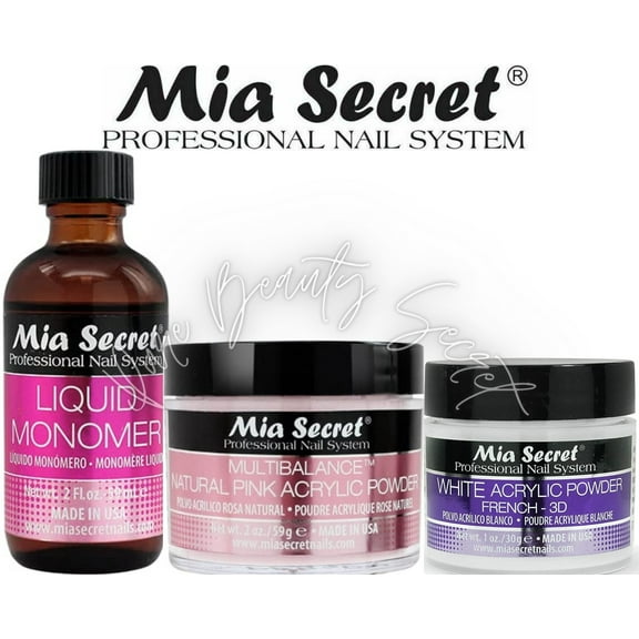 Mia Secret Liquid Monomer 2 oz and Powder 1 oz WHITE   2 oz NATURAL PINK