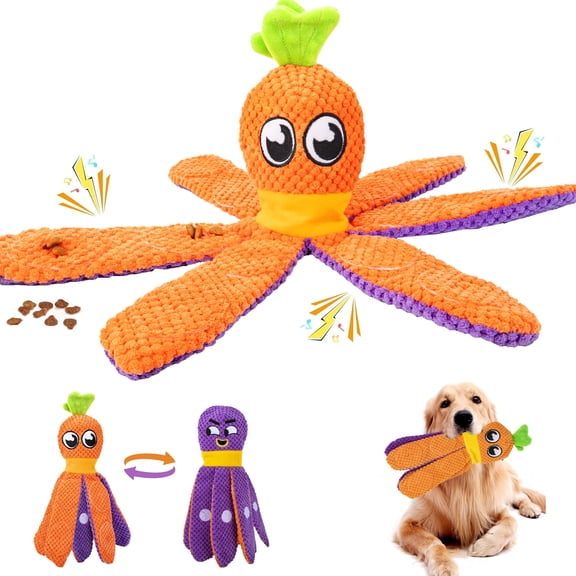 URRU Dog Toys for Aggressive Chewers,No Stuffing Dog Puzzle Toy,Dog Crinkle Toy to Keep Them Busy, Tug of War Puzzle Dog Toys,Durable Plush Dog Toys for Large Medium Small Breed-Octopus