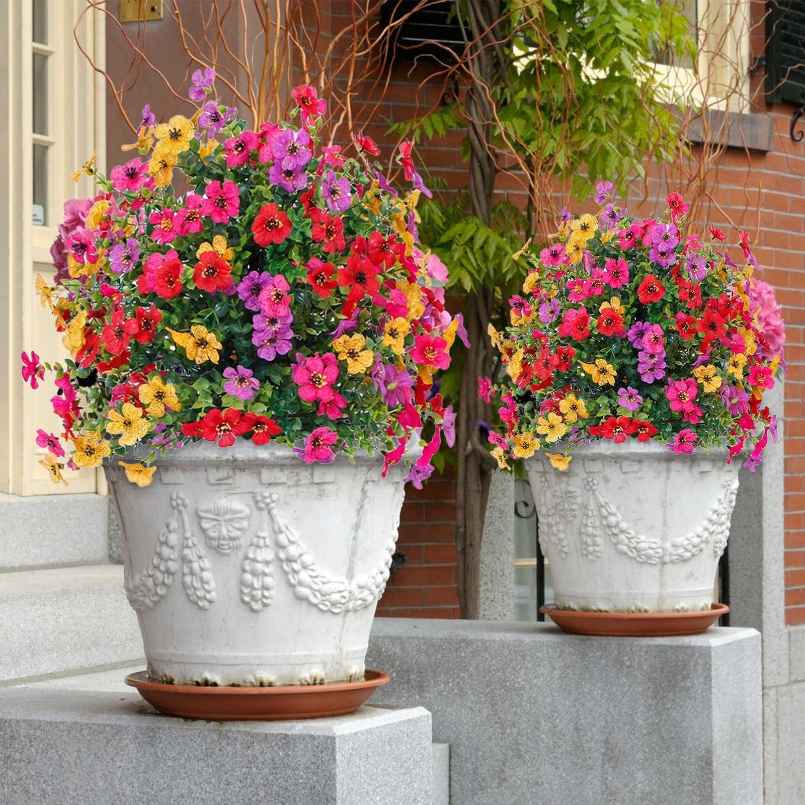 Artificial Flowers for Outdoors with Stake Realistic Plastic Floral Picks for Yard Garden Patio Decor