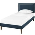 thumbnail image 1 of Modern Contemporary Urban Design Bedroom Twin Size Platform Bed Frame, Fabric, Navy Blue, 1 of 5